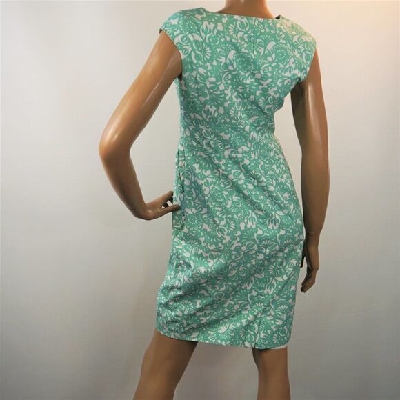 Merona Floral Paisley Dress Empire Waist Side Zip Pullover Sz 2 Aqua Green White - Picture 4 of 9